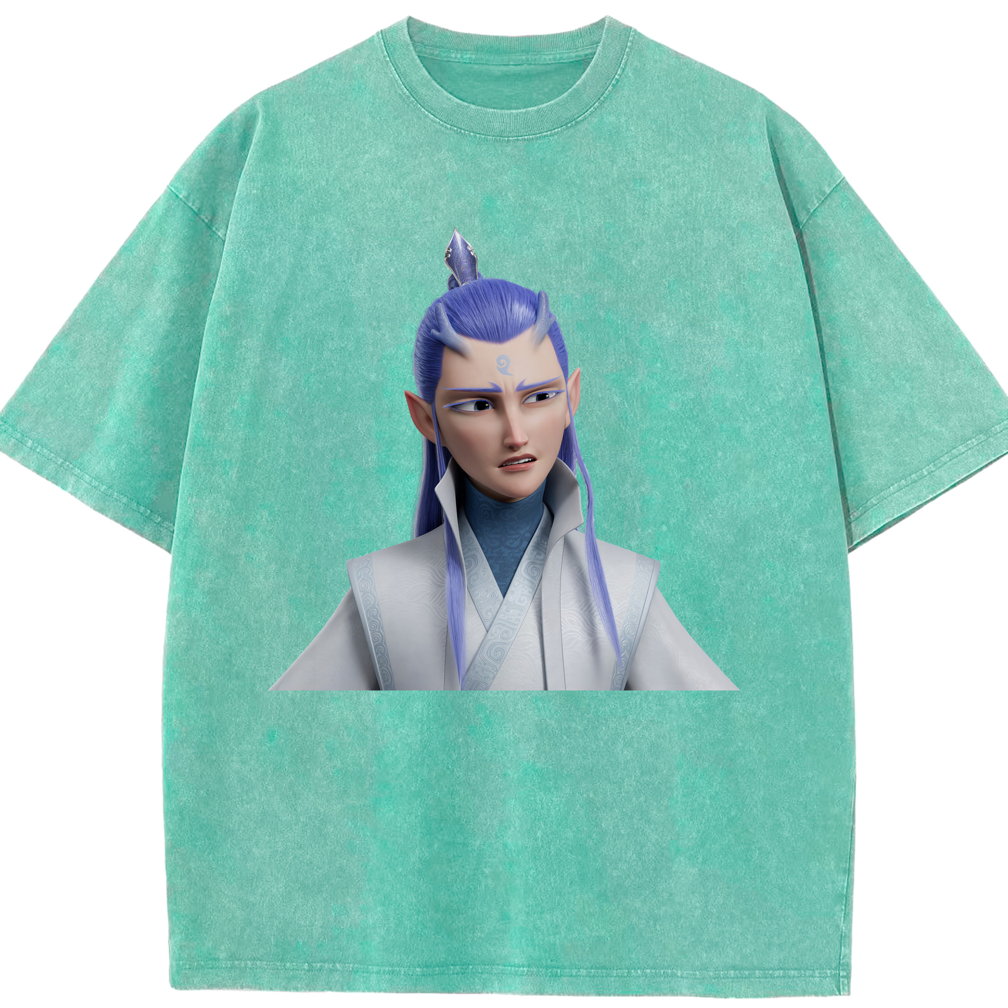 （画像用） Ne Zha 2 ナタ 魔童の大暴れ 綿100% ヴィンテージ風 半袖Tシャツ（フロントプリント）